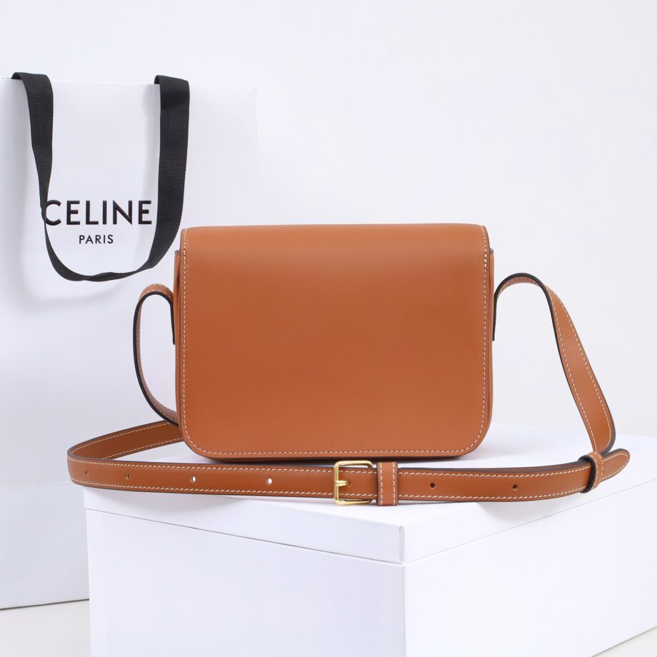 celine 199233 tan teen bag cuir triomphe in shiny calfskin