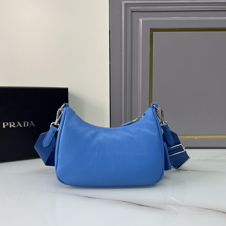 PRADA 1BH204 Blue Sheepskin Hobo Bag