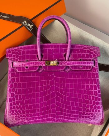 HermèS Birkin25 Purple Nile Crocodile Gold Hardware Handmade Sewing Birkin25