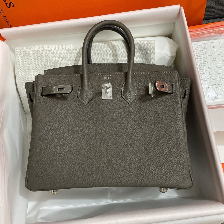 HermèS Gray Silver Hardware Togo Cowhide Handmade Sewing Birkin25