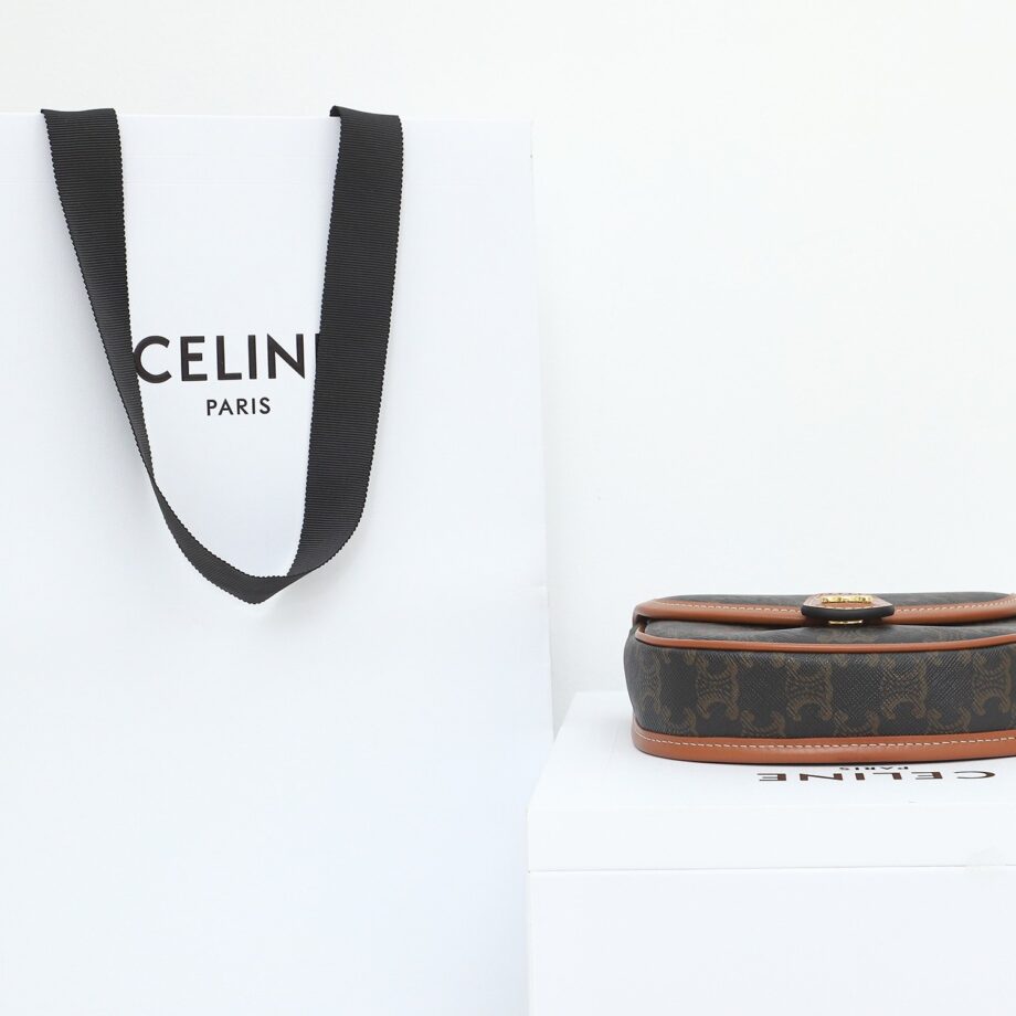 celine 196702 tan mini besace in triomphe canvas and calfskin