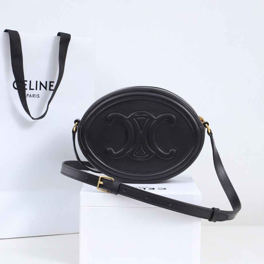 celine 198603 black oval bag cuir triomphe in smooth calfskin