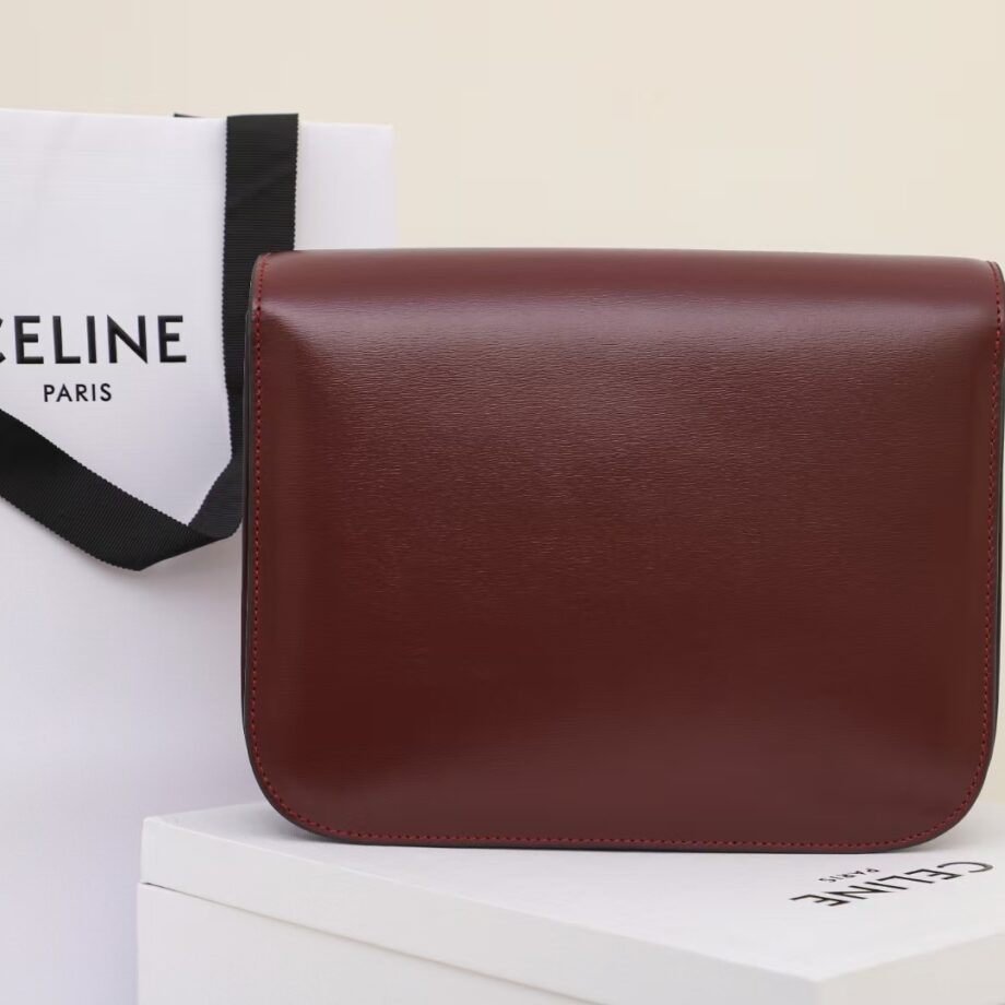 celine 189173 dark red tea classic bag in box calfskin