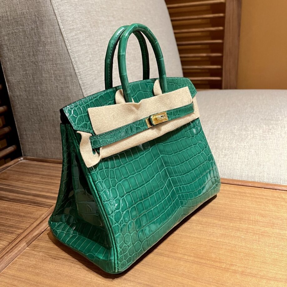 HermèS Birkin25 Cactus Green Nile Crocodile Golden Hardware Handmade Hand Sewing Birkin25