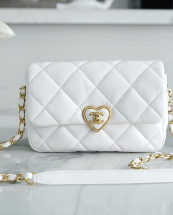 Chanel White & Love Enamel Buckle Italy Imported Lambskin New Mini Flap Bag