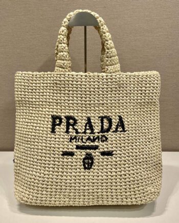 PRADA 1BG408 Raffia Tote Bag