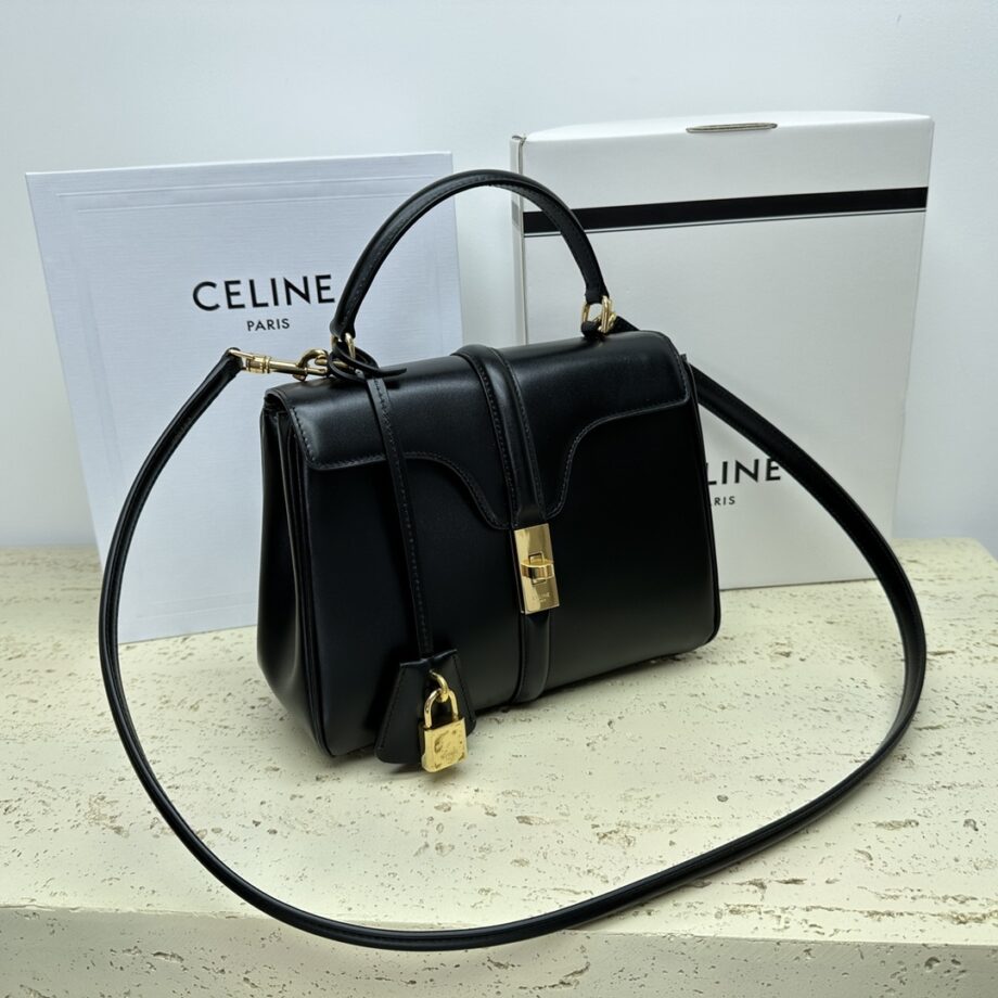 Celine 188003 Black Small 16 Bag In Satinated Calfskin