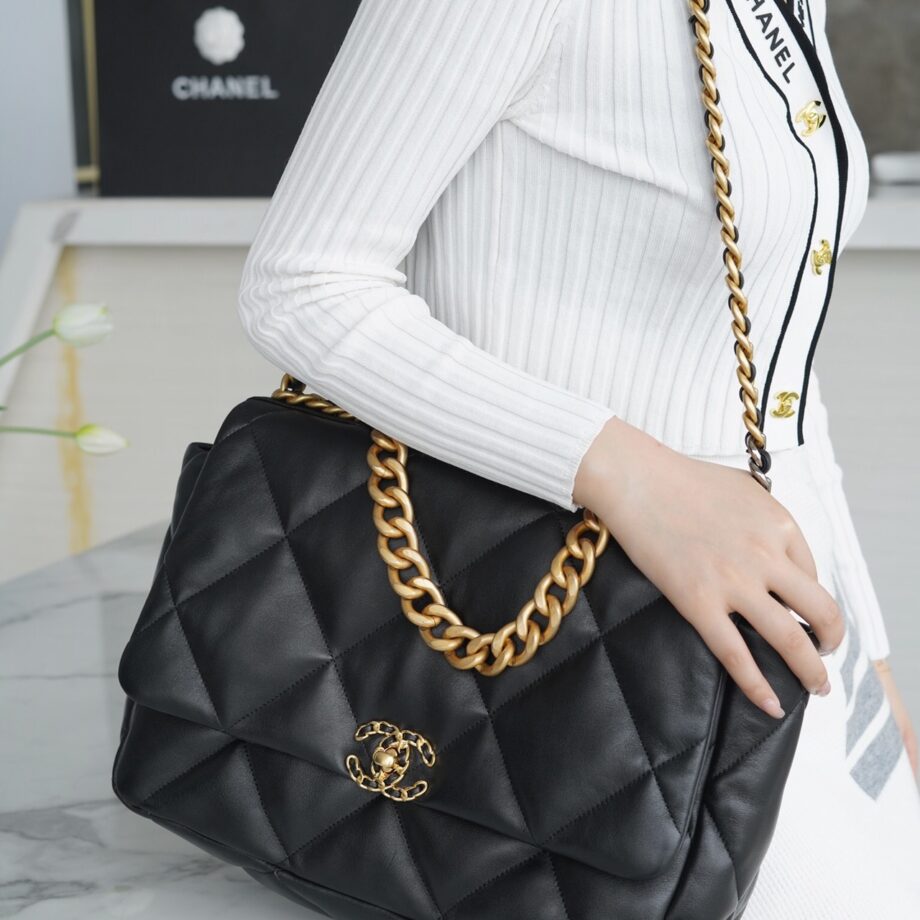 Chanel Black Italian Imported Lambskin 19 Maxi Handbag