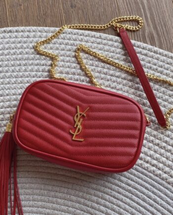 ysl mini lou red quilted grain embossed leather mini handbag