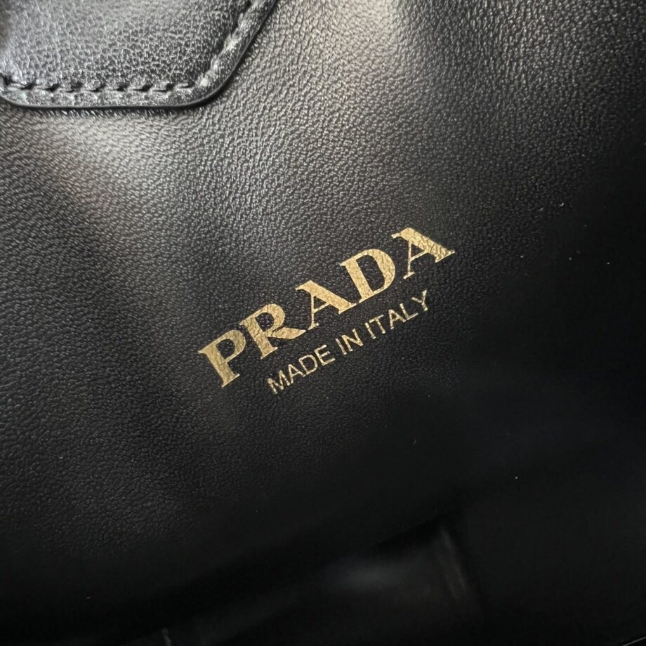 PRADA 1BC181 Black Large Leather Shoulder Bag With Topstitching