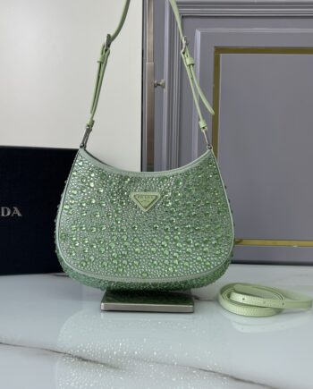 PRADA 1BC169 Green Cleo Satin Bag With Crystals