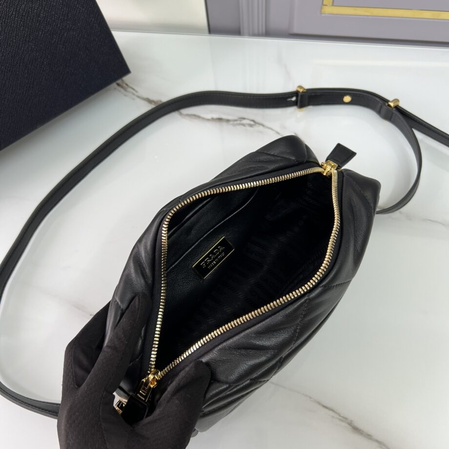 PRADA 1BH197 Black Quilted Leather Camera Bag