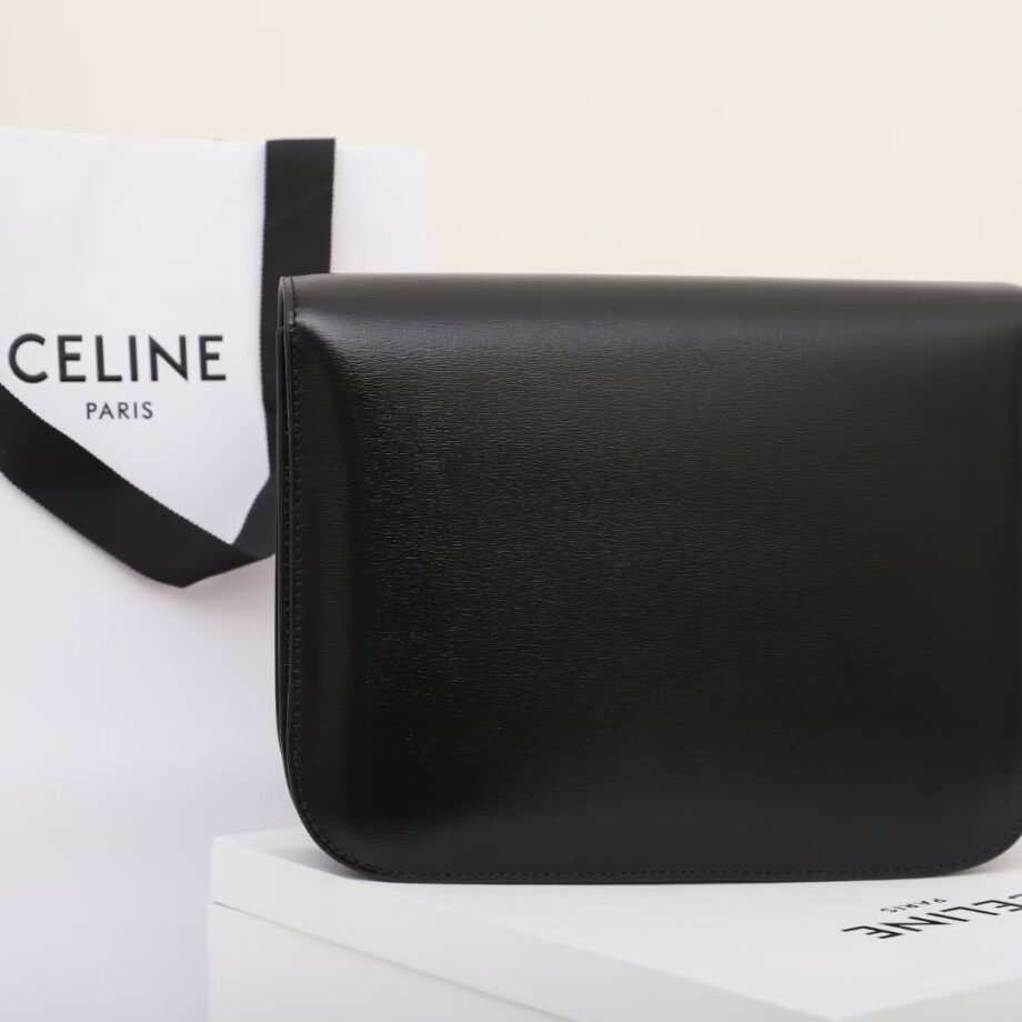 celine 189173 black tea classic bag in box calfskin