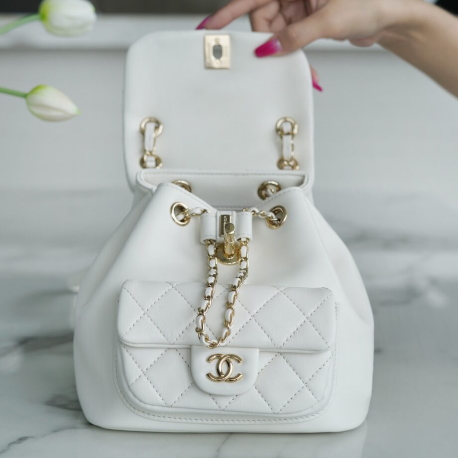 Chanel White Italian Gaiera Lambskin Duma Backpack