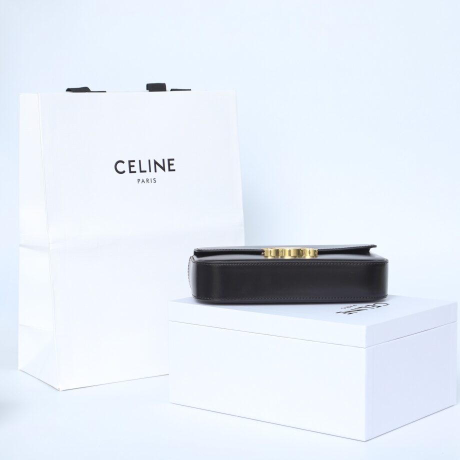 Celine 197993 Black&Gold Chain Shoulder Bag Triomphe In Shiny Calfskin