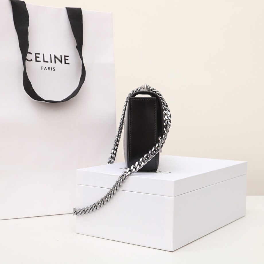 Celine 197993 Black&Silverchain Shoulder Bag Triomphe In Shiny Calfskin