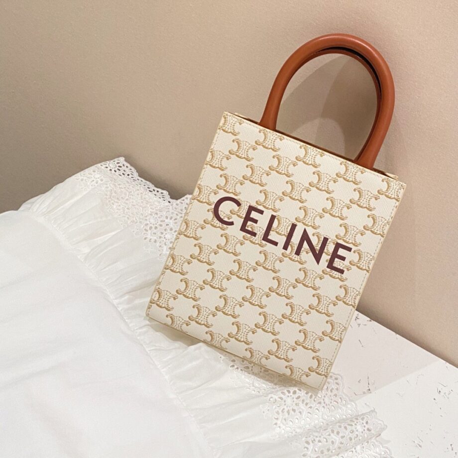 celine 194372 white small cabas vertical in triomphe canvas and calfskin