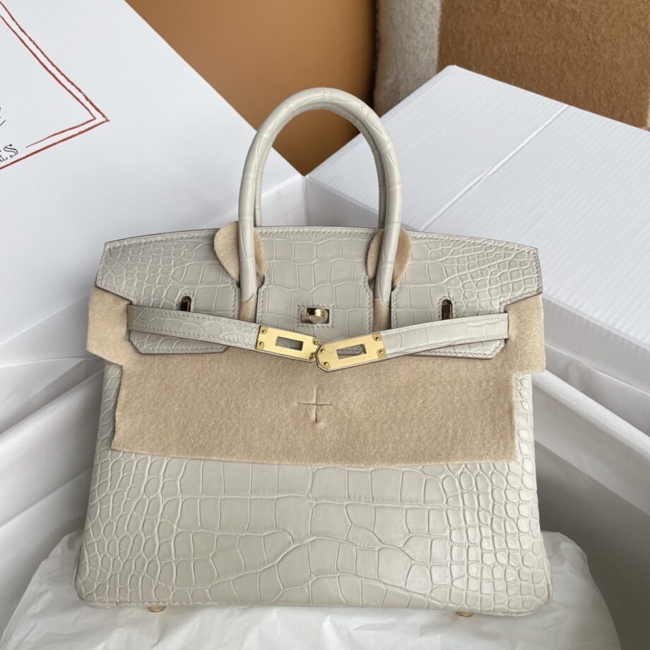 HermèS Birkin25 Glacier White Alligator Gold Hardware Handmade Sewing Birkin25