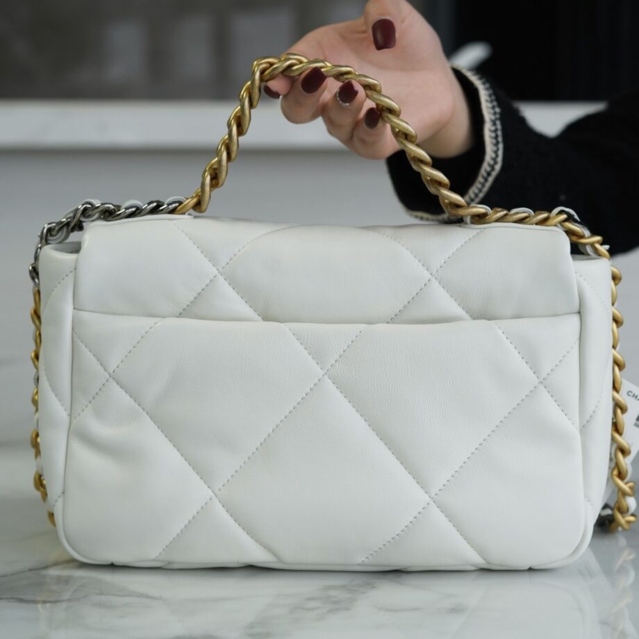 Chanel White Italian Imported Lambskin 19 Handbag