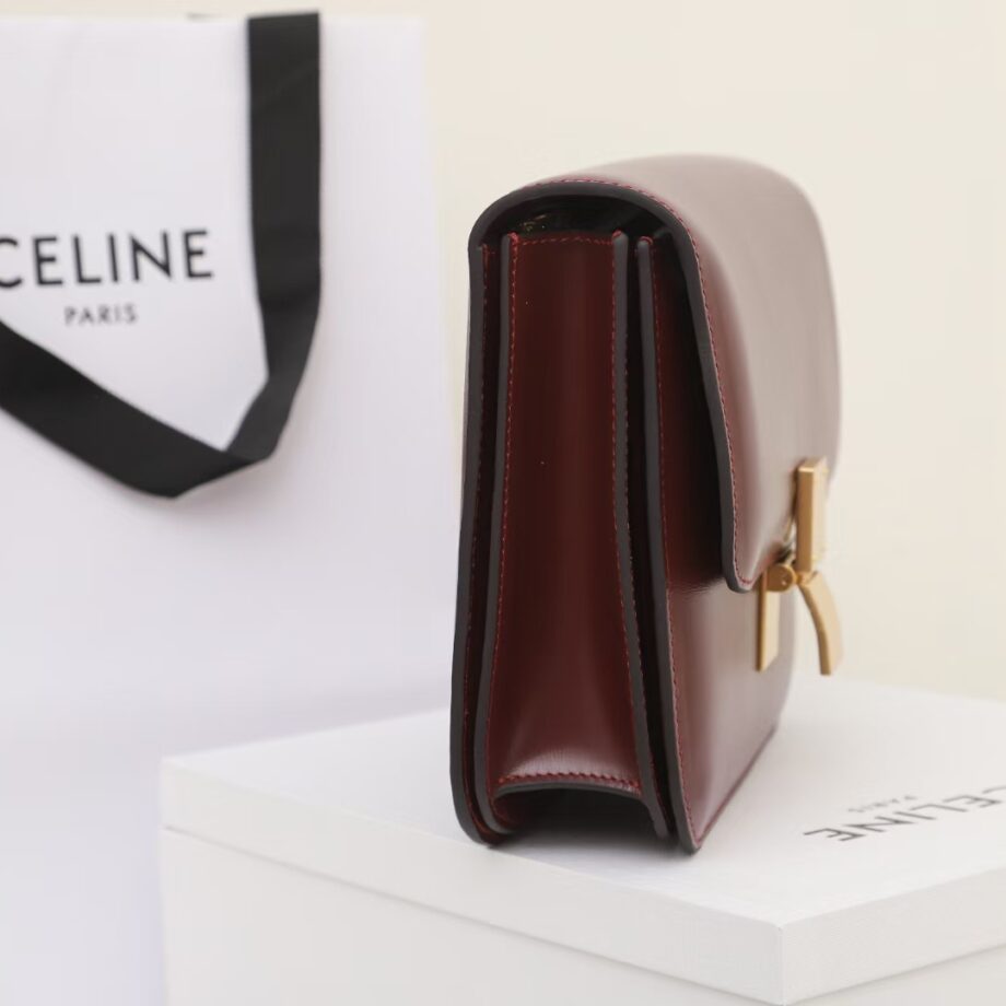 celine 189173 dark red tea classic bag in box calfskin