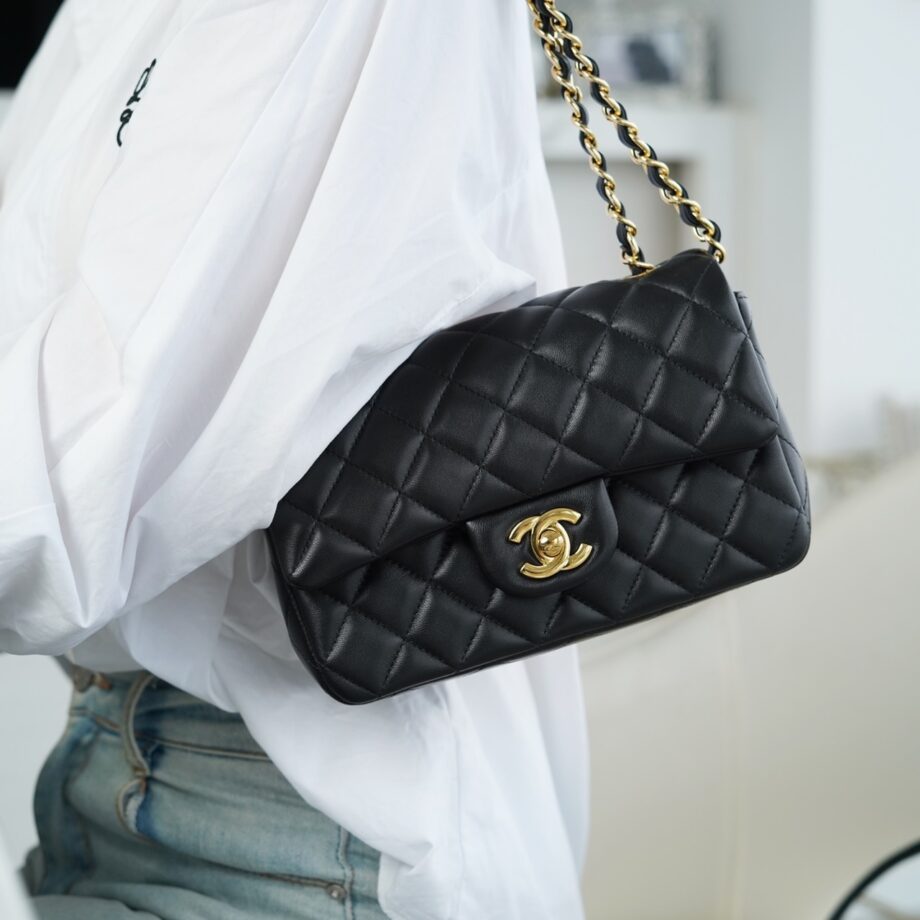 Chanel Black & Gold Hardware French Imported Lambskin Mini Classic Handbag