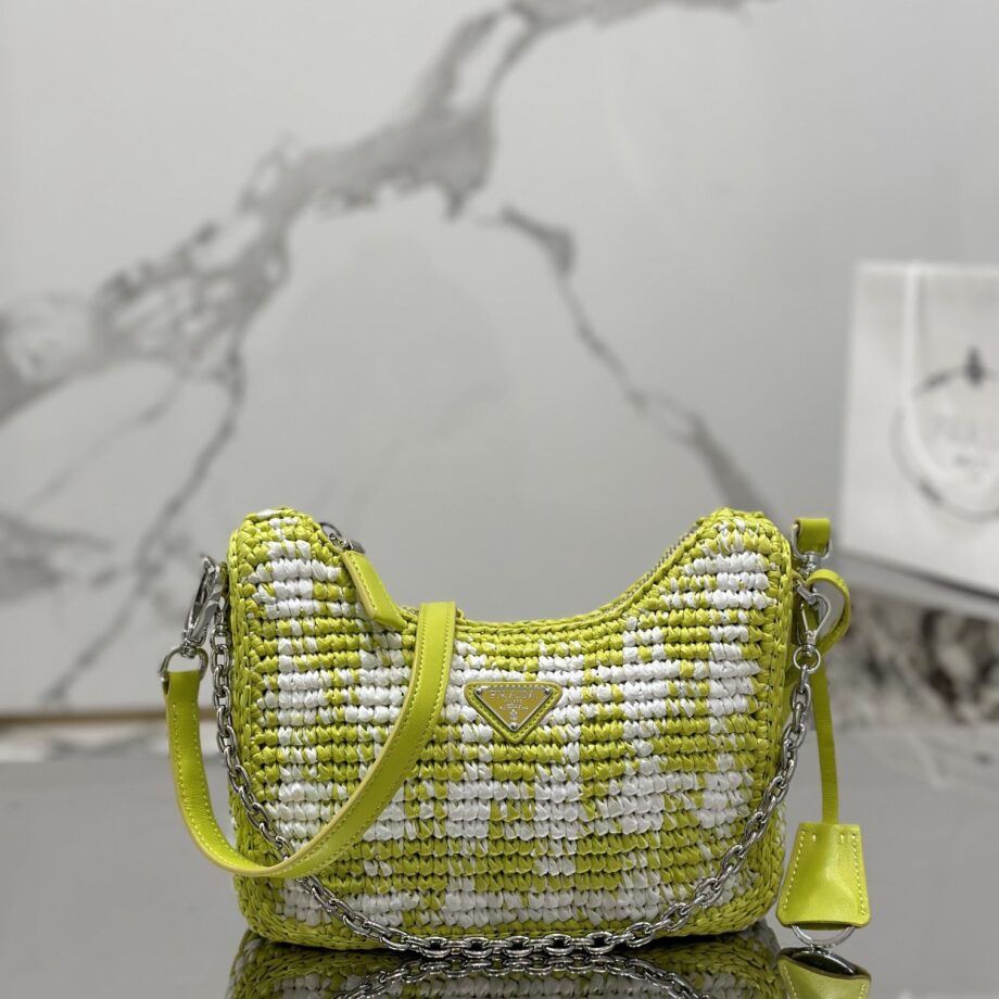 PRADA 1BC204 Raffia Hobo Woven Bag