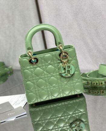 dior four-row plaid green lambskin small lady dior bag