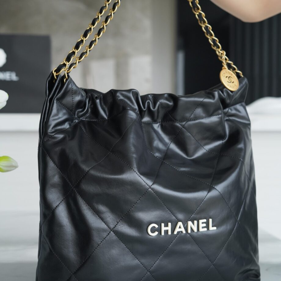 Chanel AS3261 Medium Black Shiny Calfskin & Gold-Tone Metal Chanel 22 Handbag