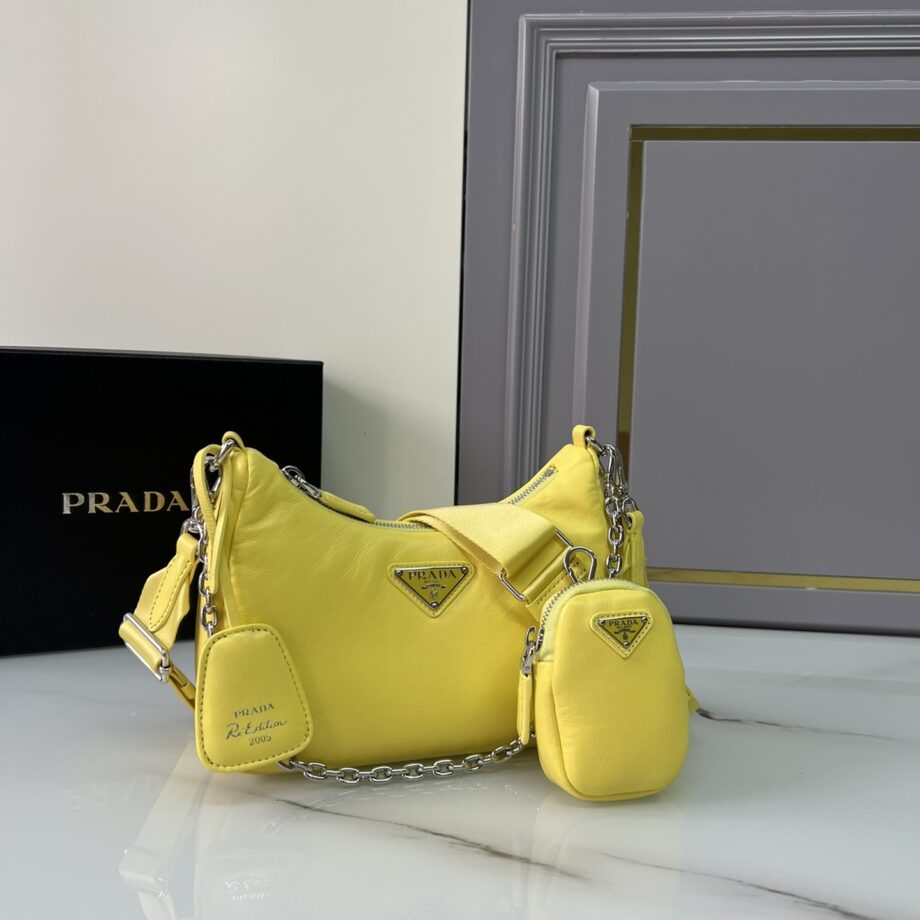 PRADA 1BH204 Yellow Sheepskin Hobo Bag