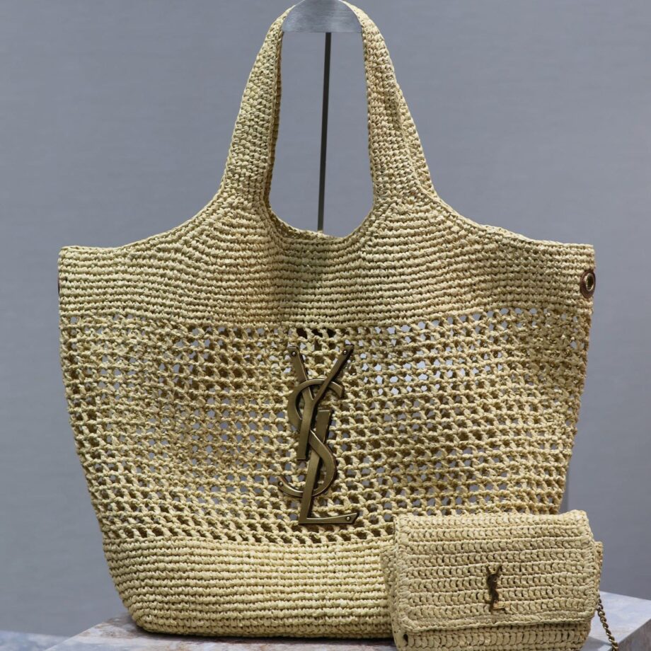 YSL 698651 Raffia Woven Shopping Bag