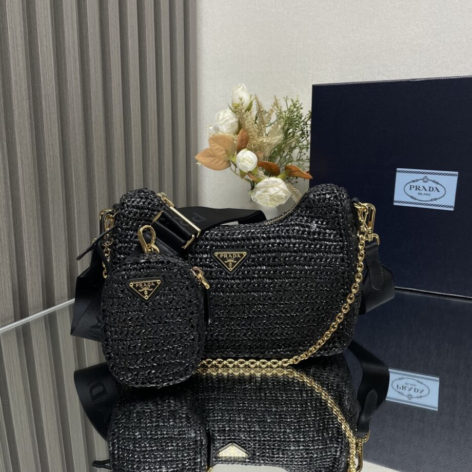 PRADA 1BH204 Handmade Raffia Woven Women'S Bag