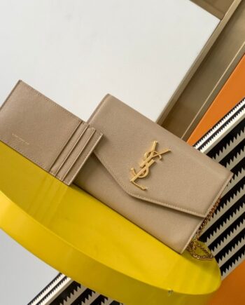 ysl khaki uptown ysl-logo leather cross-body bag