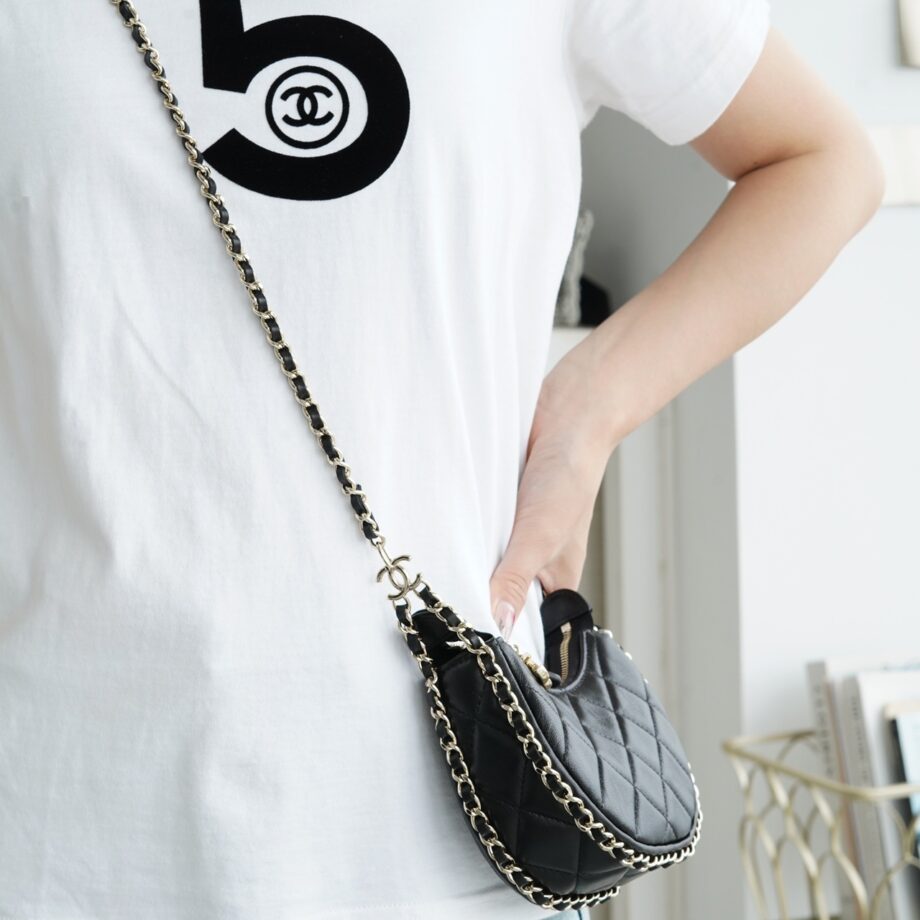 Chanel 23P Black Small Italian Imported Lambskin Hobo Bag