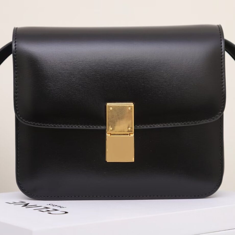 celine black 192523 tea classic bag in box calfskin