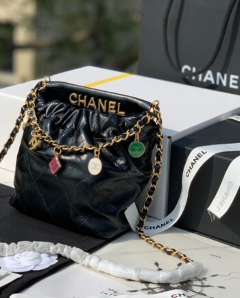 chanel 23p black small bucket bag