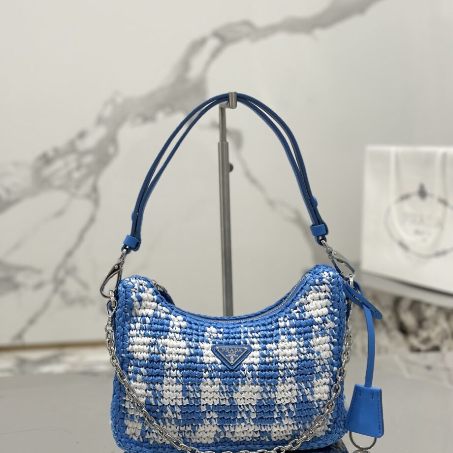 PRADA 1BC204 Raffia Hobo Woven Bag