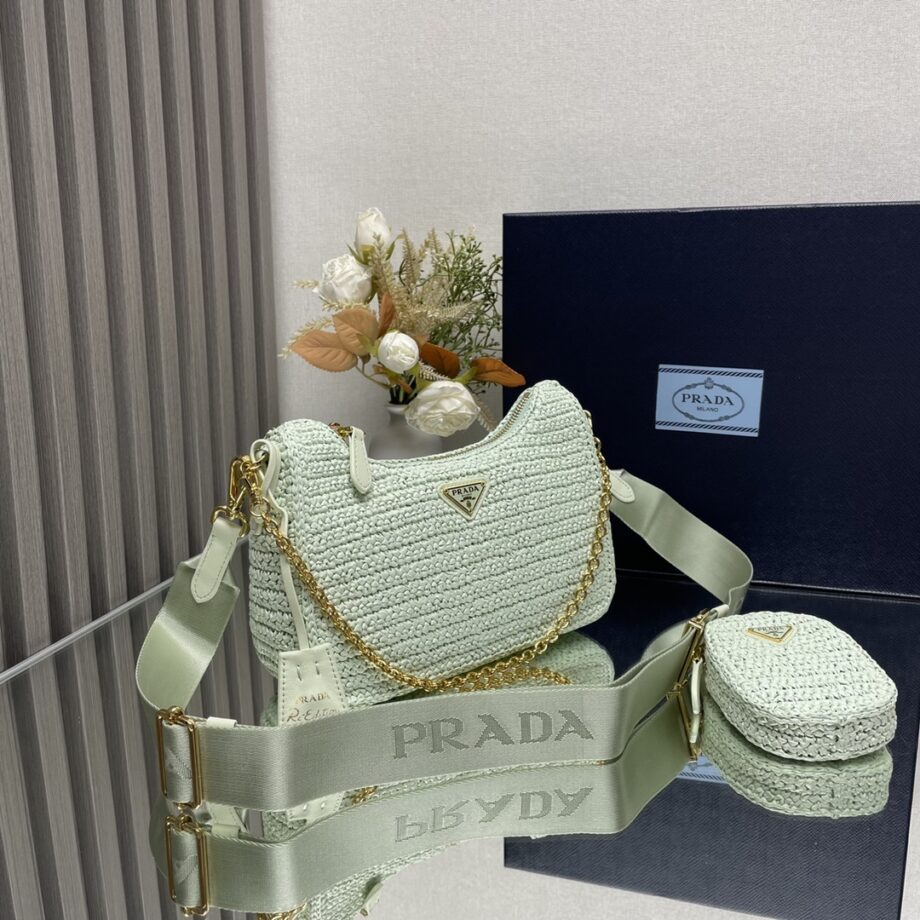 PRADA 1BH204 Handmade Raffia Woven Women'S Bag