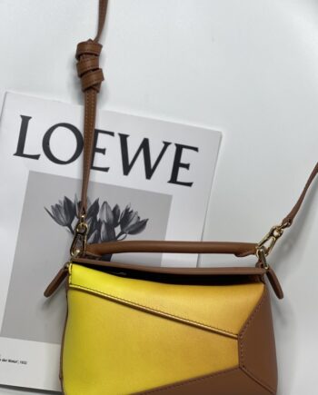 loewe mini puzzle edge gradient brown calfskin material