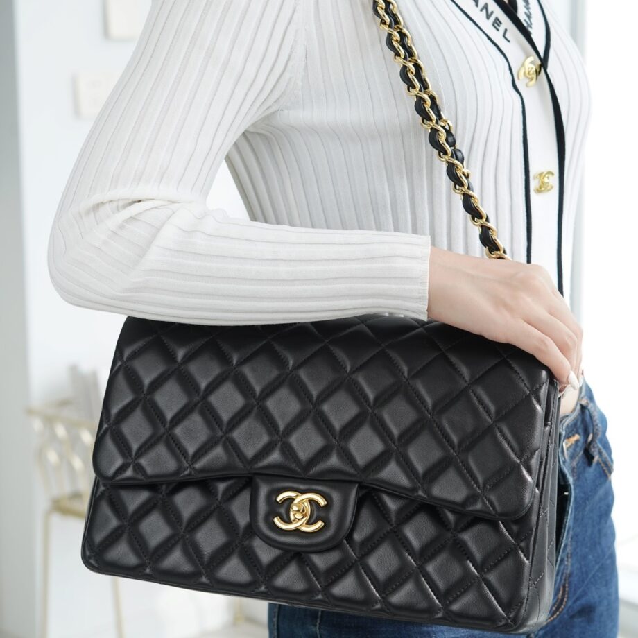 Chanel Black & Gold Hardware French Lambskin Large Classic Handbag