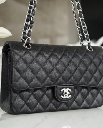 Chanel Black & Silver Metal Grained Calfskin Classic Handbag