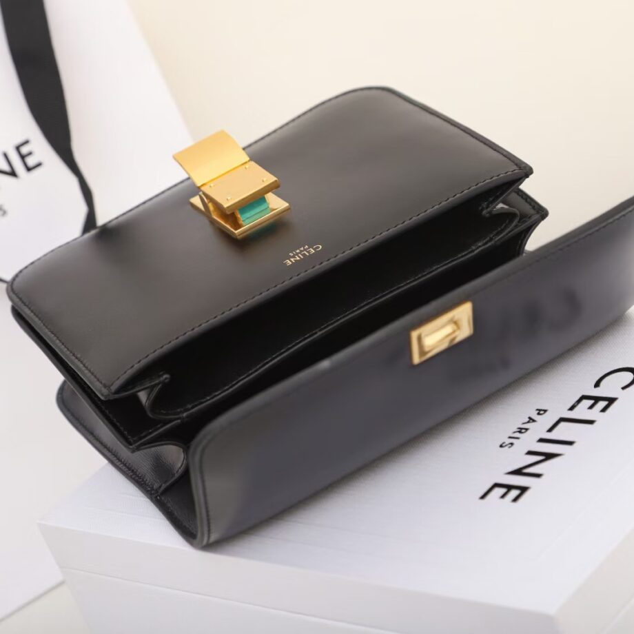 celine black 192523 tea classic bag in box calfskin