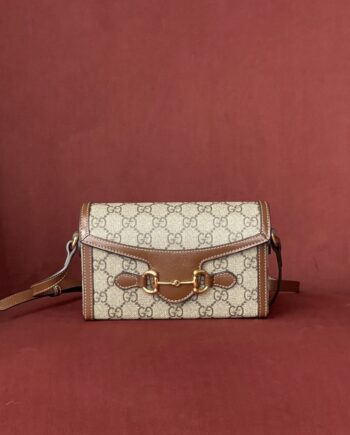 gucci 699296 beige and ebony gg supreme canvas horsebit 1955 mini bag