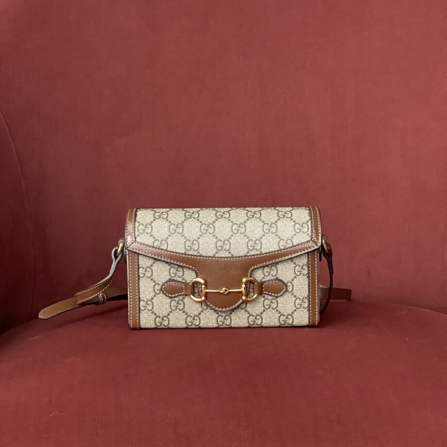 gucci 699296 beige and ebony gg supreme canvas horsebit 1955 mini bag